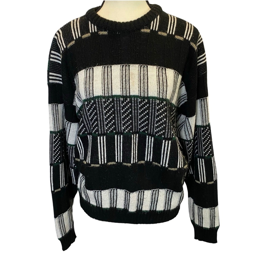 Vintage Poplar Knits Women's‎ Abstract Striped Knit Sweater Medium Made in USA